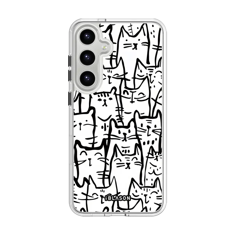 Marble Texture Galaxy S23 Plus Halo MagSafe Cute Phone Case - White Cat