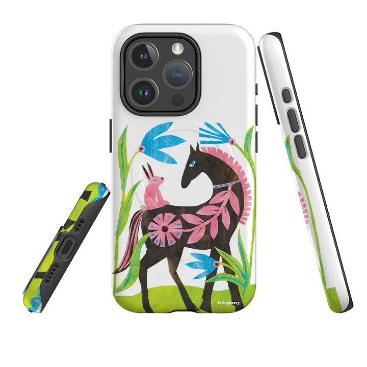 Grip Enhanced iPhone MagSafe Tough Case - Folk Horse And Bunny By Tracey English