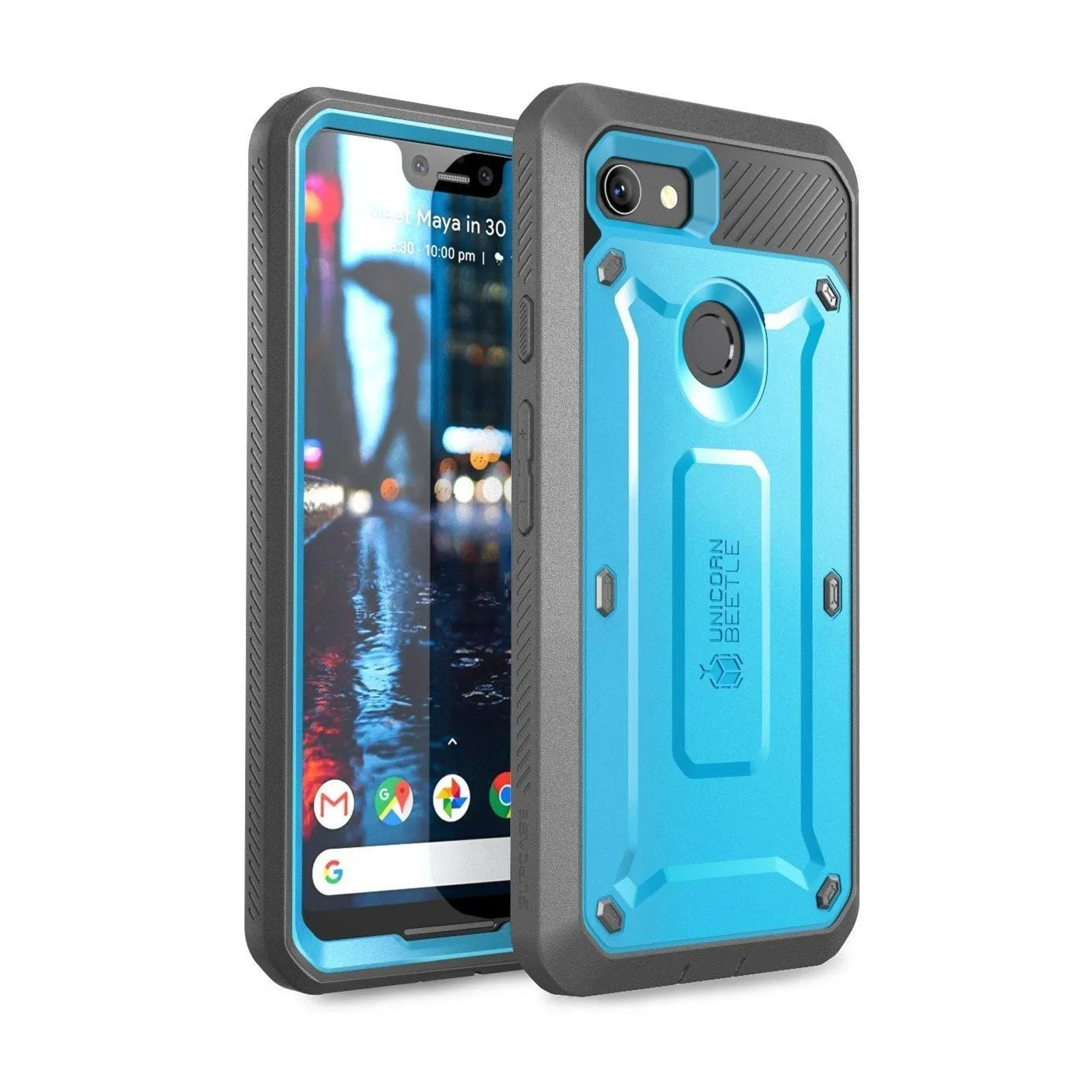 Comfort Texture Google Pixel 3 XL Unicorn Beetle Pro Rugged Case with Holster-Blue