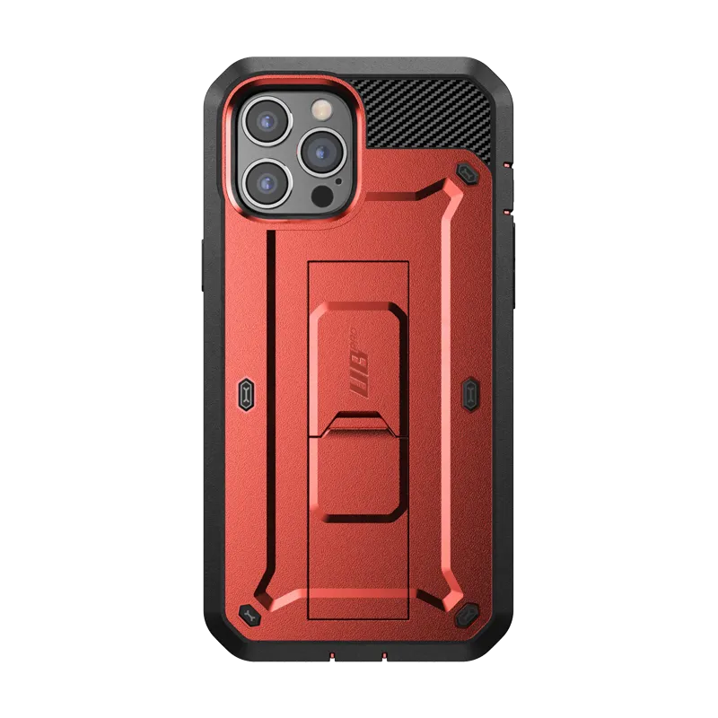 Pocket Ready iPhone 12 Pro 6.1 inch Unicorn Beetle Pro Rugged Case-Metallic Red
