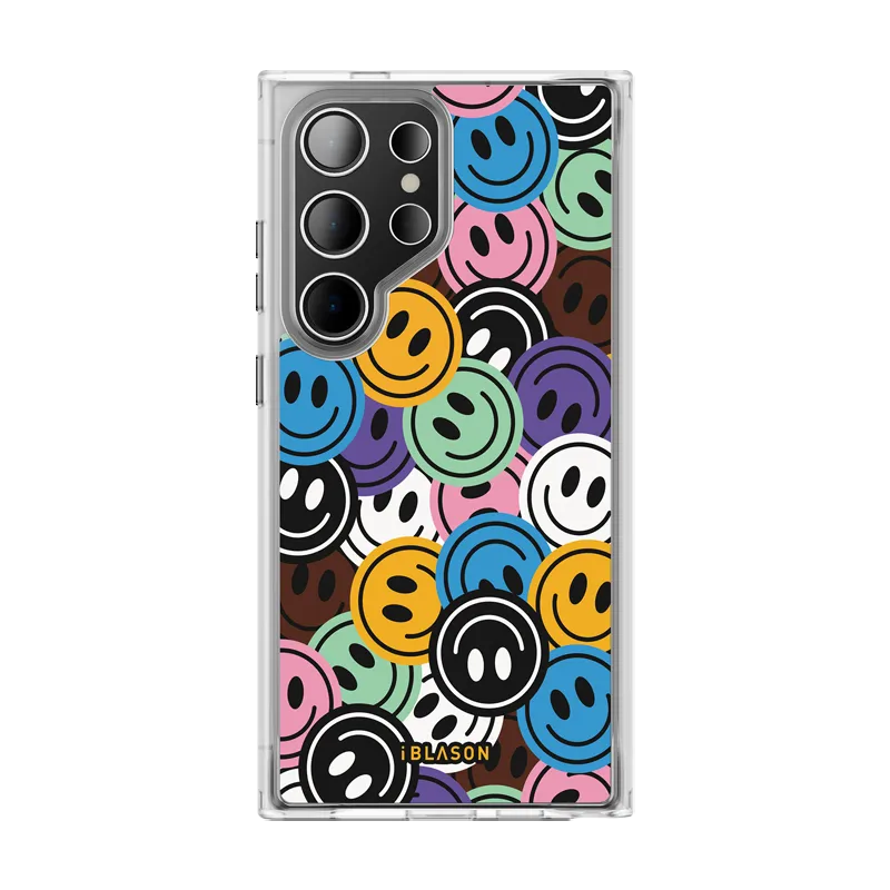 Hand Friendly Stylish Grip Texture Galaxy S24 Ultra Halo MagSafe Cute Phone Case - Rainbow Smiles