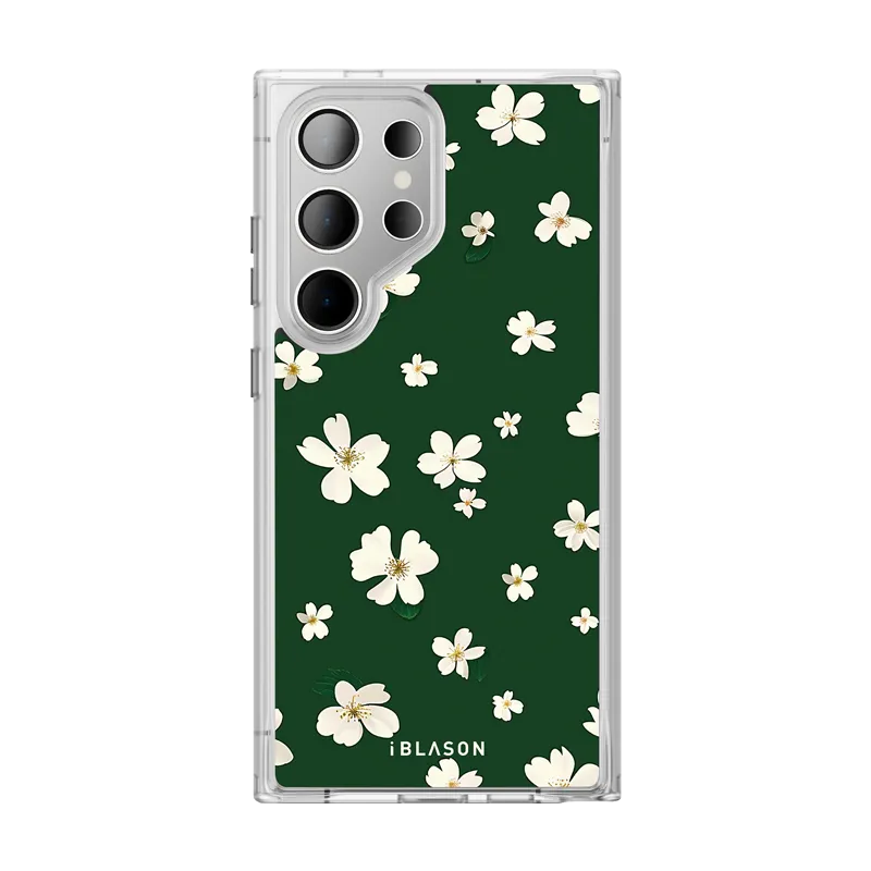 Galaxy S23 Ultra Halo MagSafe Cute Phone Case - Green Daisies Classic Pattern Polished Finish