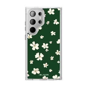Galaxy S23 Ultra Halo MagSafe Cute Phone Case - Green Daisies Classic Pattern Polished Finish