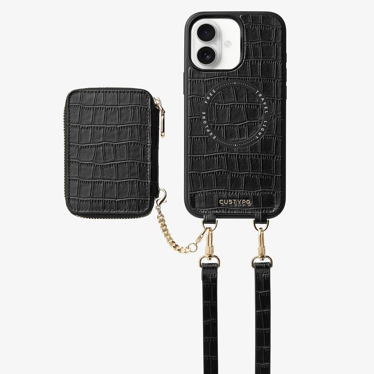 Crocodile Craft Set- Detachable Wireless Charging Crossbody Wallet Phone Case Set Elegant Build Texture Protective Form Texture