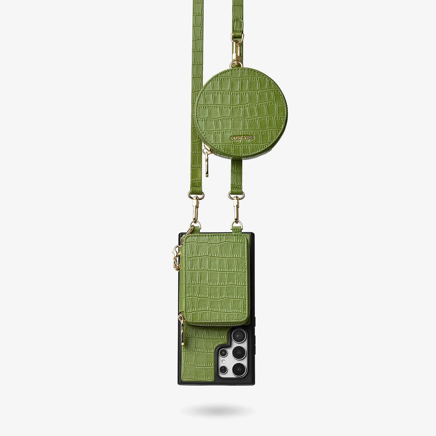 Flexible Detail Design Waterproof Design Crocodile Craft Set- Samsung Galaxy Strap Magsafe Compatible Phone Wallet Case with Circle Pouch