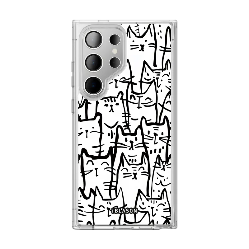 Galaxy S24 Ultra Halo MagSafe Cute Phone Case - White Cat Compact Frame Subtle Texture