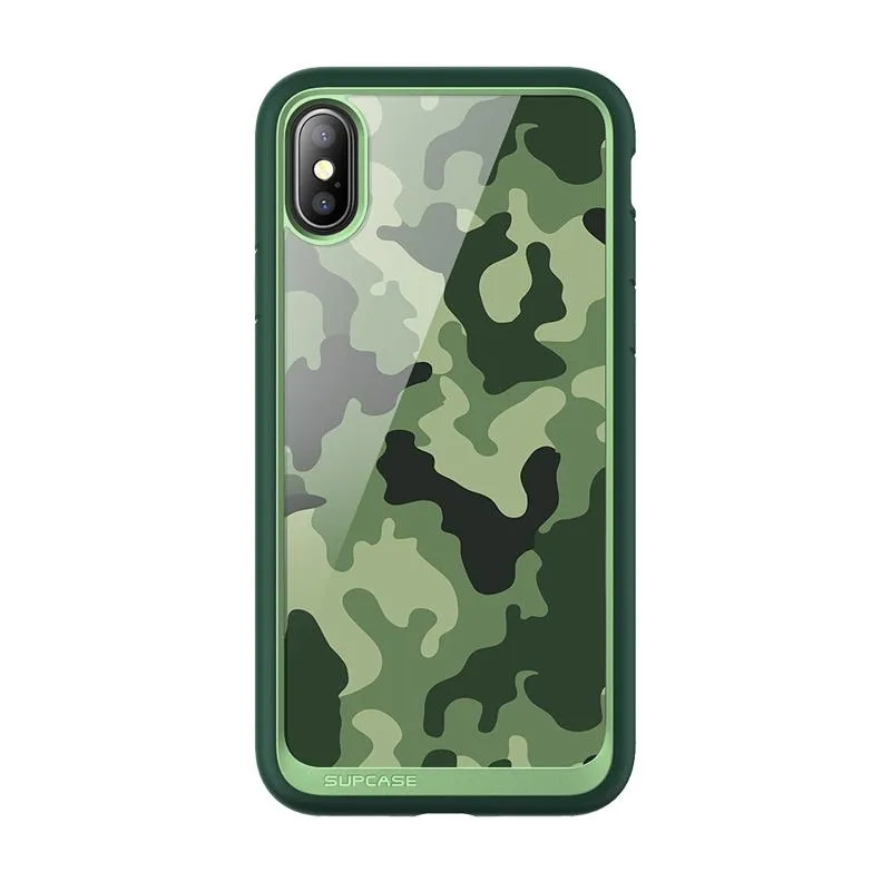 iPhone X / XS Unicorn Beetle Style Slim Clear Case-Green Camouflage Clear Back