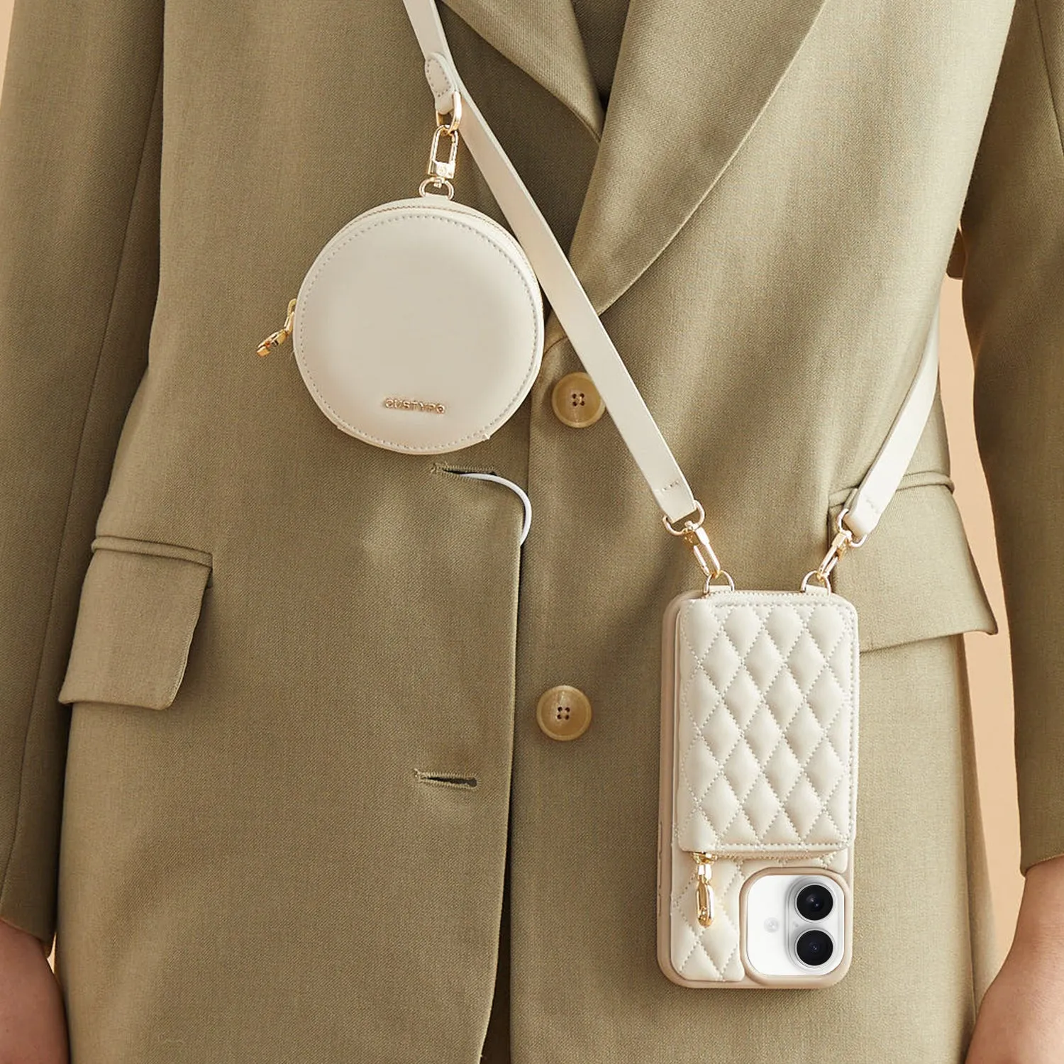 ThreadTrend- Argyle Phone Case Round Pouch Set Grip Layer