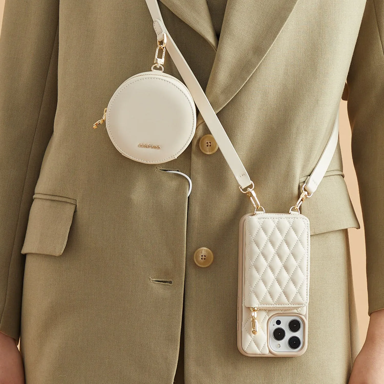 ThreadTrend- Argyle Phone Case Round Pouch Set Minimalist Aesthetic Protective Finish