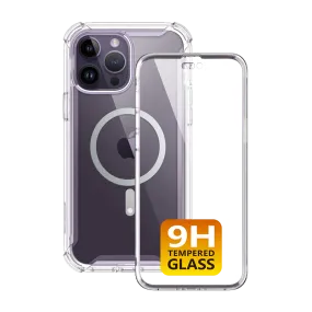 iPhone 14 Pro Ares Mag with Tempered Glass Case - Clear Luxury Texture Finish