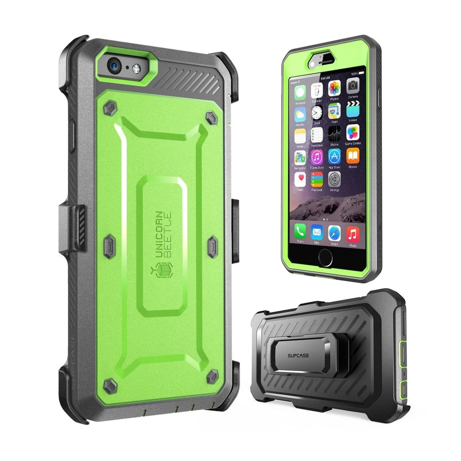 iPhone 6 / 6S Unicorn Beetle Pro Full Body Rugged Holster Case with Screen Protector-Green Gloss Texture