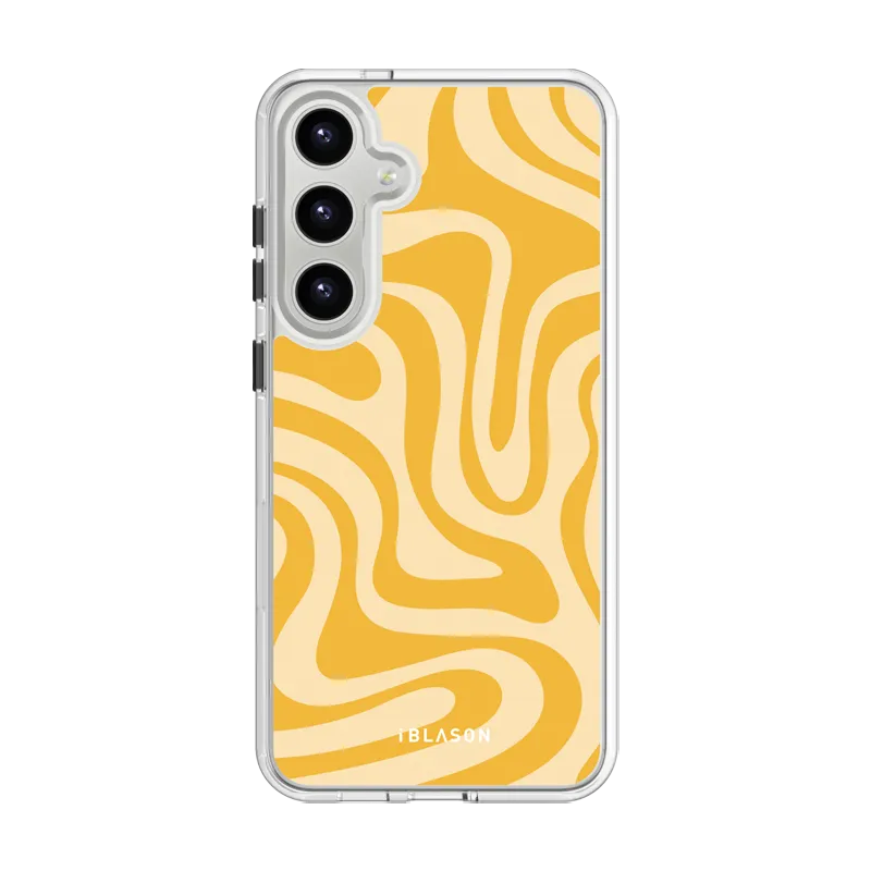 Galaxy S25 Halo MagSafe Cute Phone Case - Yellow Retro Swirl Premium Feel Layer Vivid Texture