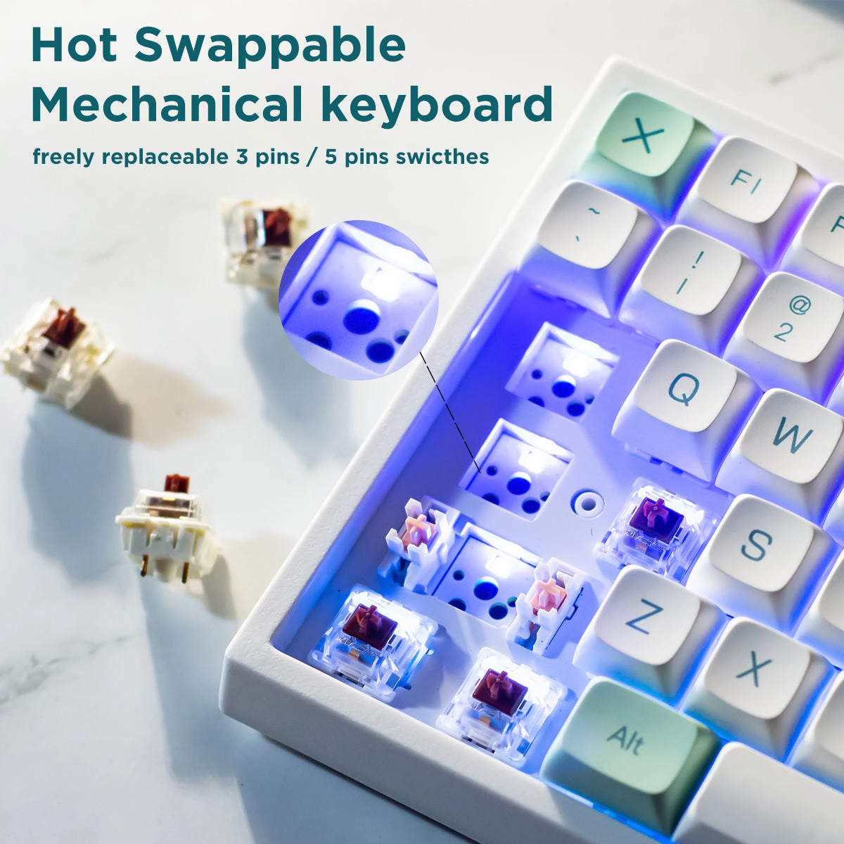 Minimalist Setup Silent Linear YUNZII YZ84 Wireless Mechanical Keyboard - Mint