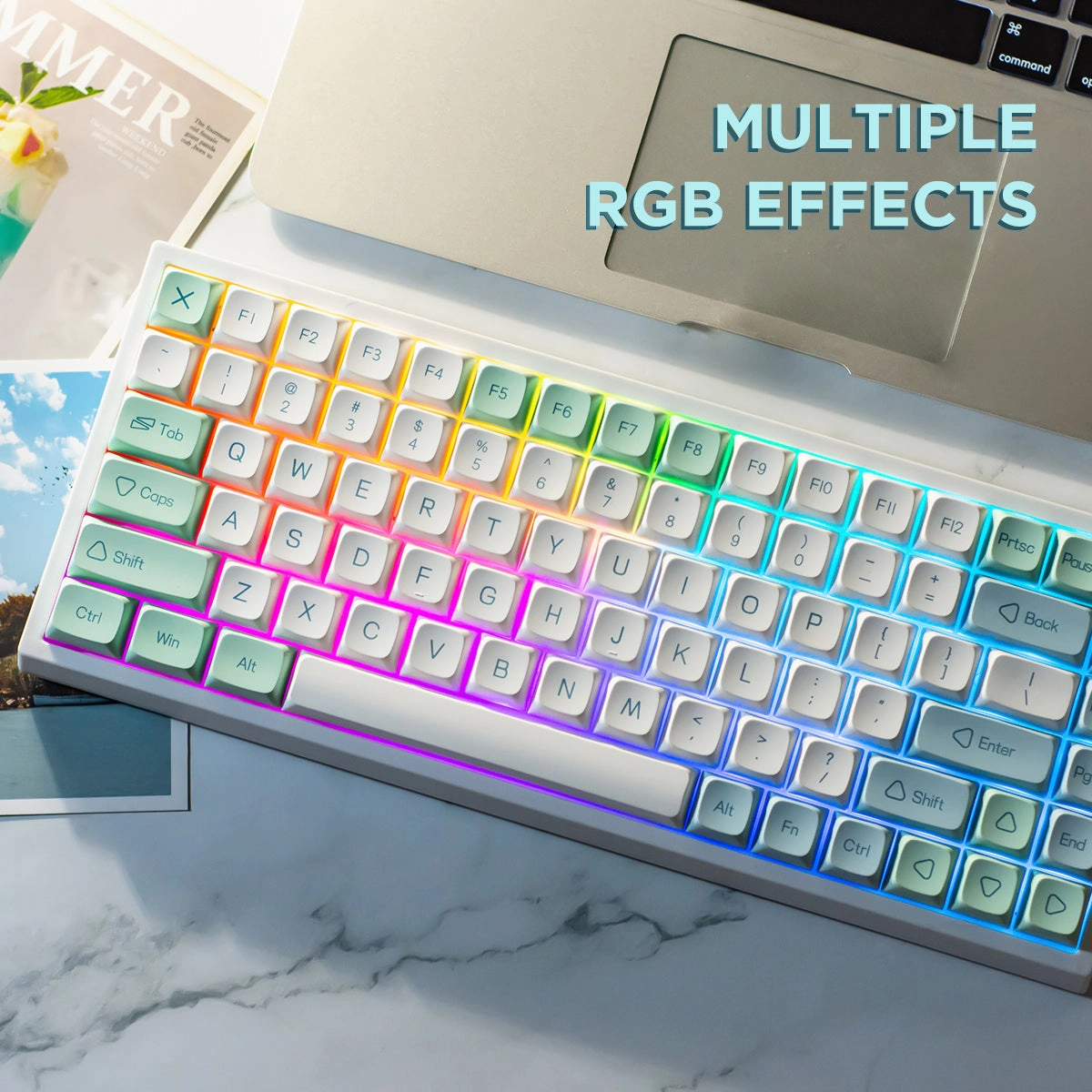 YUNZII YZ84 Wireless Mechanical Keyboard - Mint Mechanical Key Press Feedback Per-Key Lighting Kit