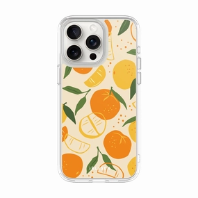 Protective Pattern Ergonomic grip iPhone 15 Pro Halo MagSafe Cute Phone Case - Oranges & Lemons