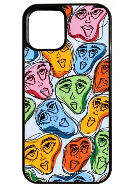 Protective Form Texture Classic Design Funky Faces in Multi Phone Case