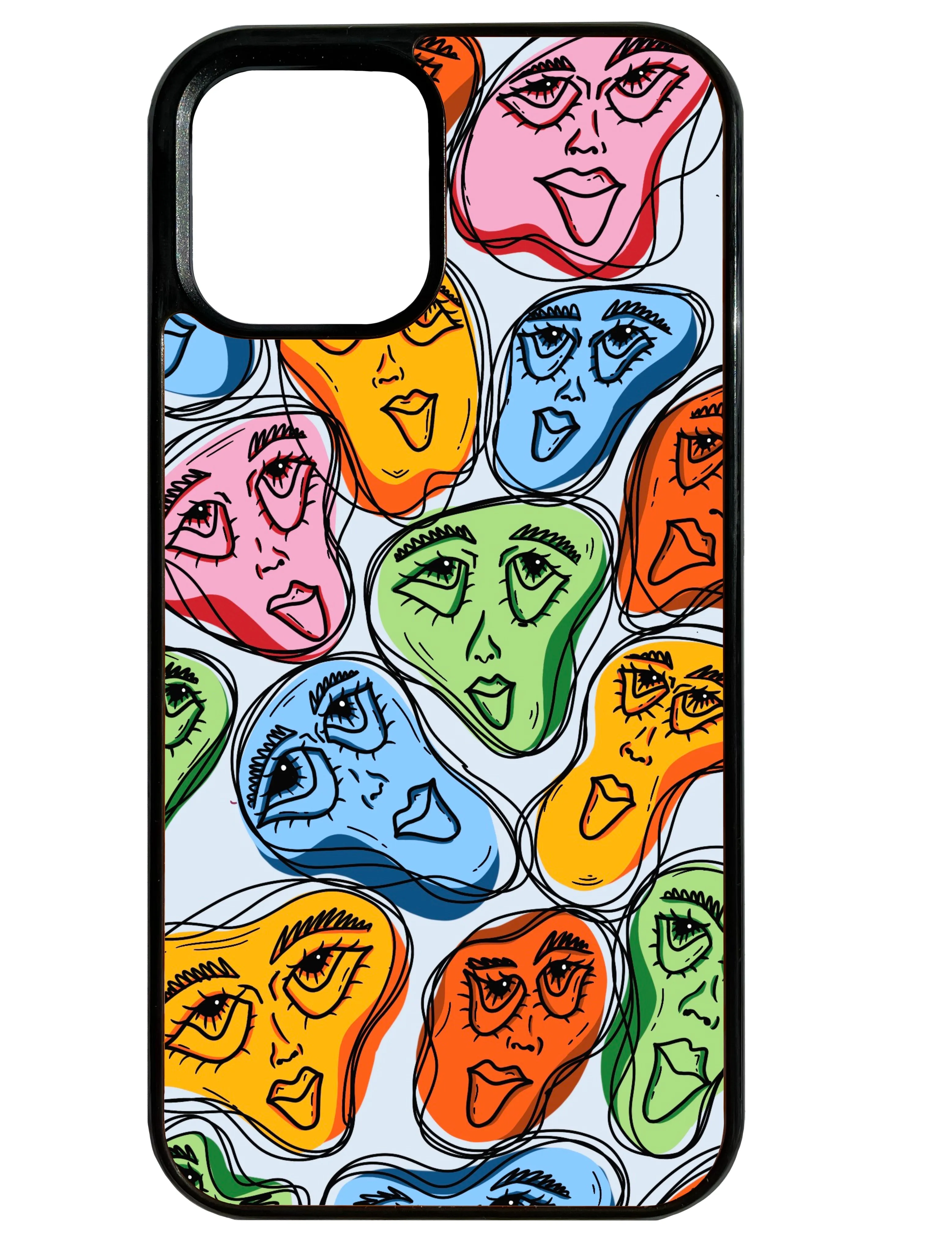 Protective Form Texture Classic Design Funky Faces in Multi Phone Case