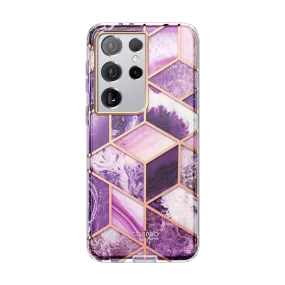 Soft Silicone Flexible Pattern Galaxy S21 Ultra Cosmo Case - Marble Purple