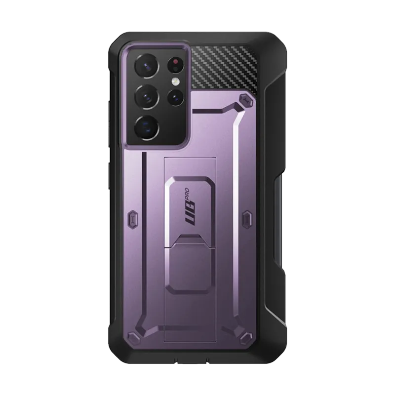 Galaxy S21 Ultra Unicorn Beetle Pro Rugged Case with S-Pen Holder - Metallic Purple Hybrid Pattern Design