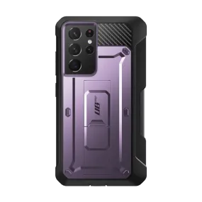 Galaxy S21 Ultra Unicorn Beetle Pro Rugged Case with S-Pen Holder - Metallic Purple Hybrid Pattern Design