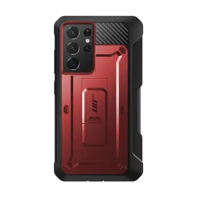 Galaxy S21 Ultra Unicorn Beetle Pro Rugged Case with S-Pen Holder - Metallic Red Comfort Texture Hybrid Grip Finish