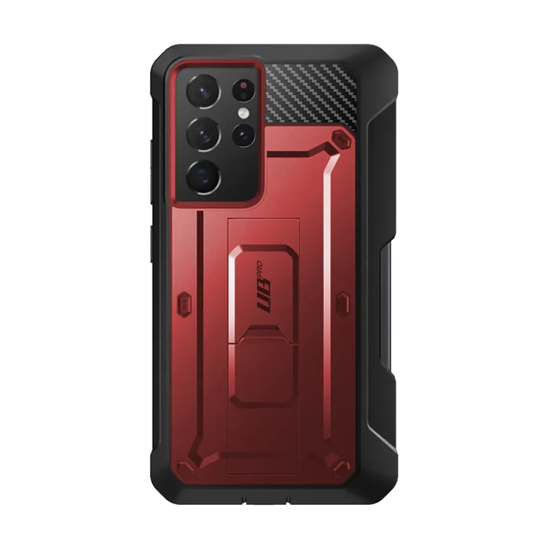 Galaxy S21 Ultra Unicorn Beetle Pro Rugged Case with S-Pen Holder - Metallic Red Comfort Texture Hybrid Grip Finish