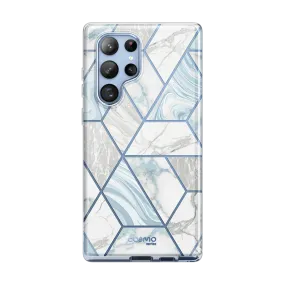 Vivid Pattern Design Premium Finish Galaxy S22 Ultra Cosmo Case - Marble Blue