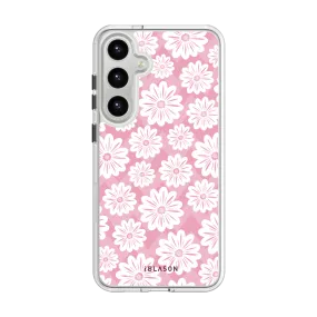Marble Pattern Durable touch Galaxy S23 Plus Halo MagSafe Cute Phone Case - Pink/White Daisies