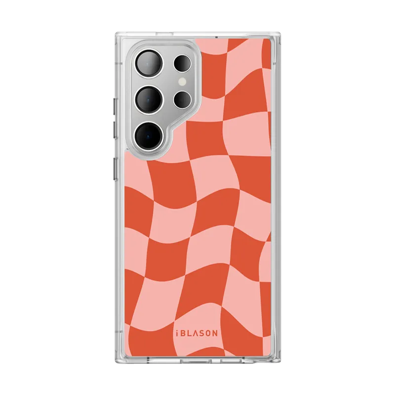 Galaxy S23 Ultra Halo MagSafe Cute Phone Case - Pink Retro Checkers Hand Feel Rugged Grip