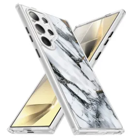 Comfort Texture Finish Premium Edge Design Galaxy S23 Ultra Halo MagSafe Cute Phone Case - White Marble