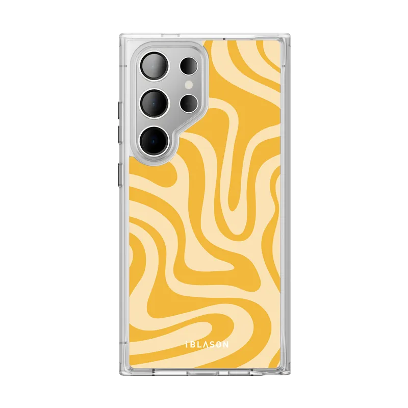 Galaxy S23 Ultra Halo MagSafe Cute Phone Case - Yellow Retro Swirl Matte Surface