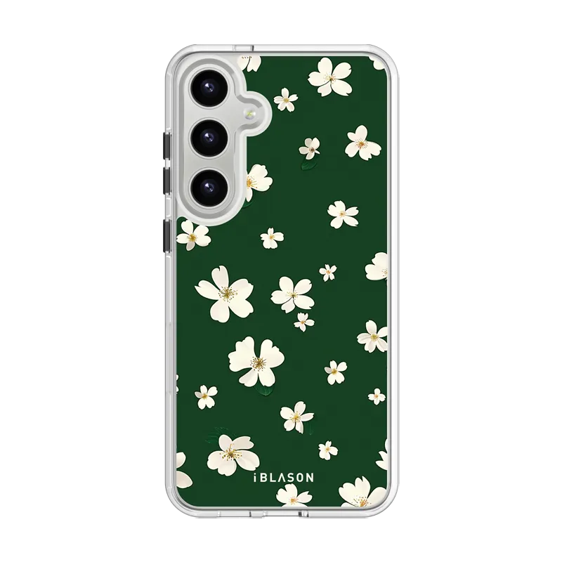 Galaxy S24 Halo MagSafe Cute Phone Case - Green Daisies Chic Accessory Minimal Look