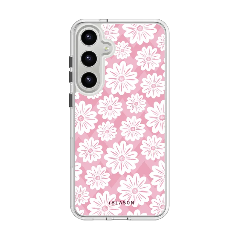Color Layer Hybrid Texture Layer Galaxy S24 Plus Halo MagSafe Cute Phone Case - Pink/White Daisies