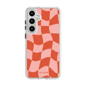 Galaxy S25 Halo MagSafe Cute Phone Case - Pink Retro Checkers Stylish Look Light Frame