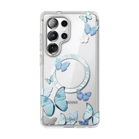 Galaxy S25 Ultra Cosmo Cute Case -Blue ButterFly Smooth Design Matte Pattern