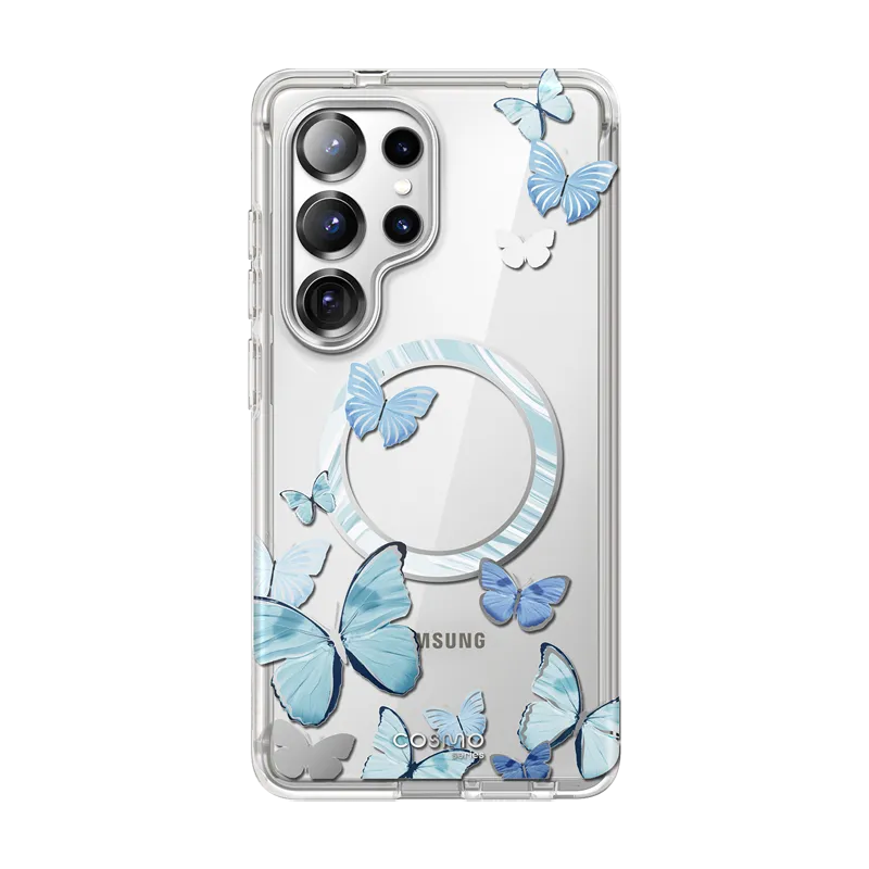 Galaxy S25 Ultra Cosmo Cute Case -Blue ButterFly Smooth Design Matte Pattern