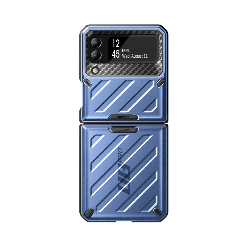 Galaxy Z Flip3 Unicorn Beetle PRO Rugged Case with Belt Clip-Metallic Blue Protective Edge Layer