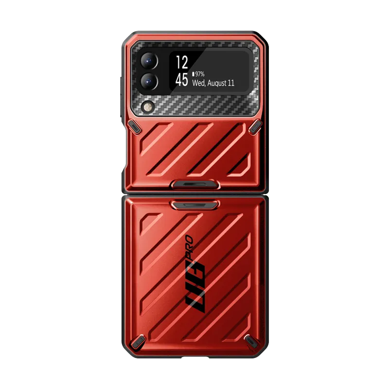 Hybrid Edge Finish Galaxy Z Flip4 Unicorn Beetle PRO Rugged Case with Belt Clip-Metallic Red