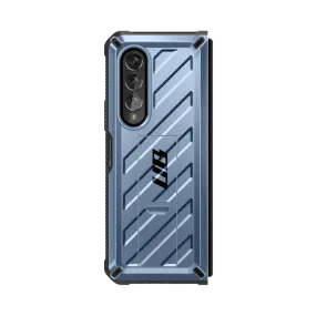 Bold Look Durable Design Galaxy Z Fold3 Unicorn Beetle Kickstand Case with Screen Protector-Metallic Blue