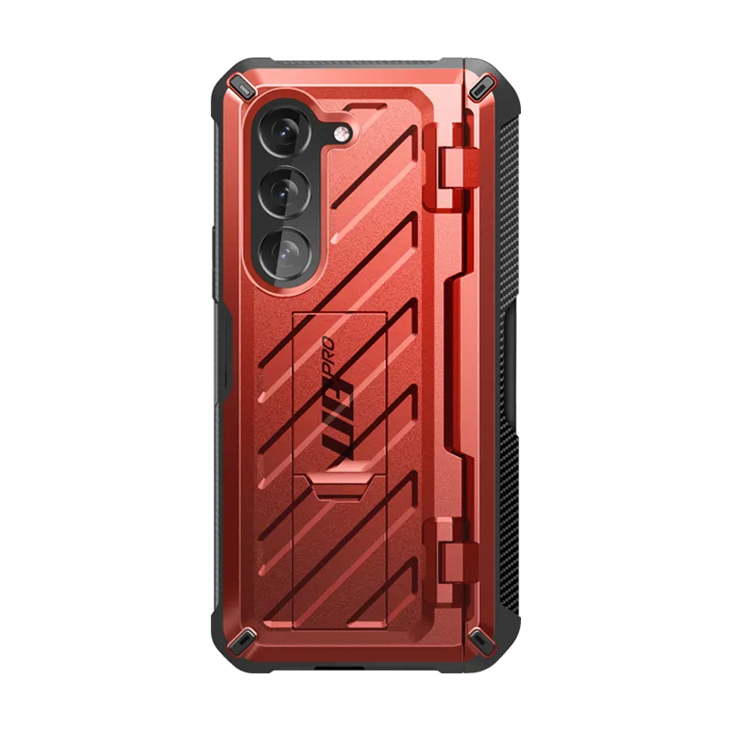 Durable Design Texture Hybrid Form Galaxy Z Fold5 Unicorn Beetle PRO Rugged Case with S-Pen Holder-Metallic Red