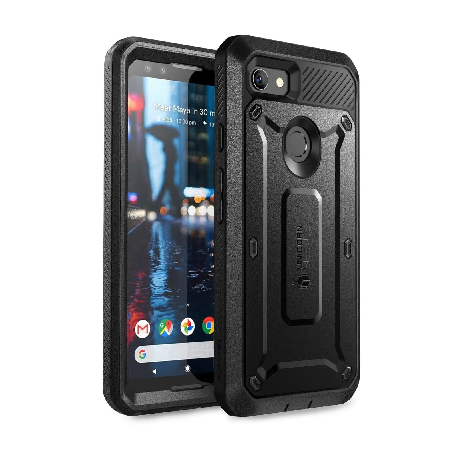 Soft Feelings Google Pixel 3 Unicorn Beetle Pro Rugged Holster Case with Screen Protection-Black