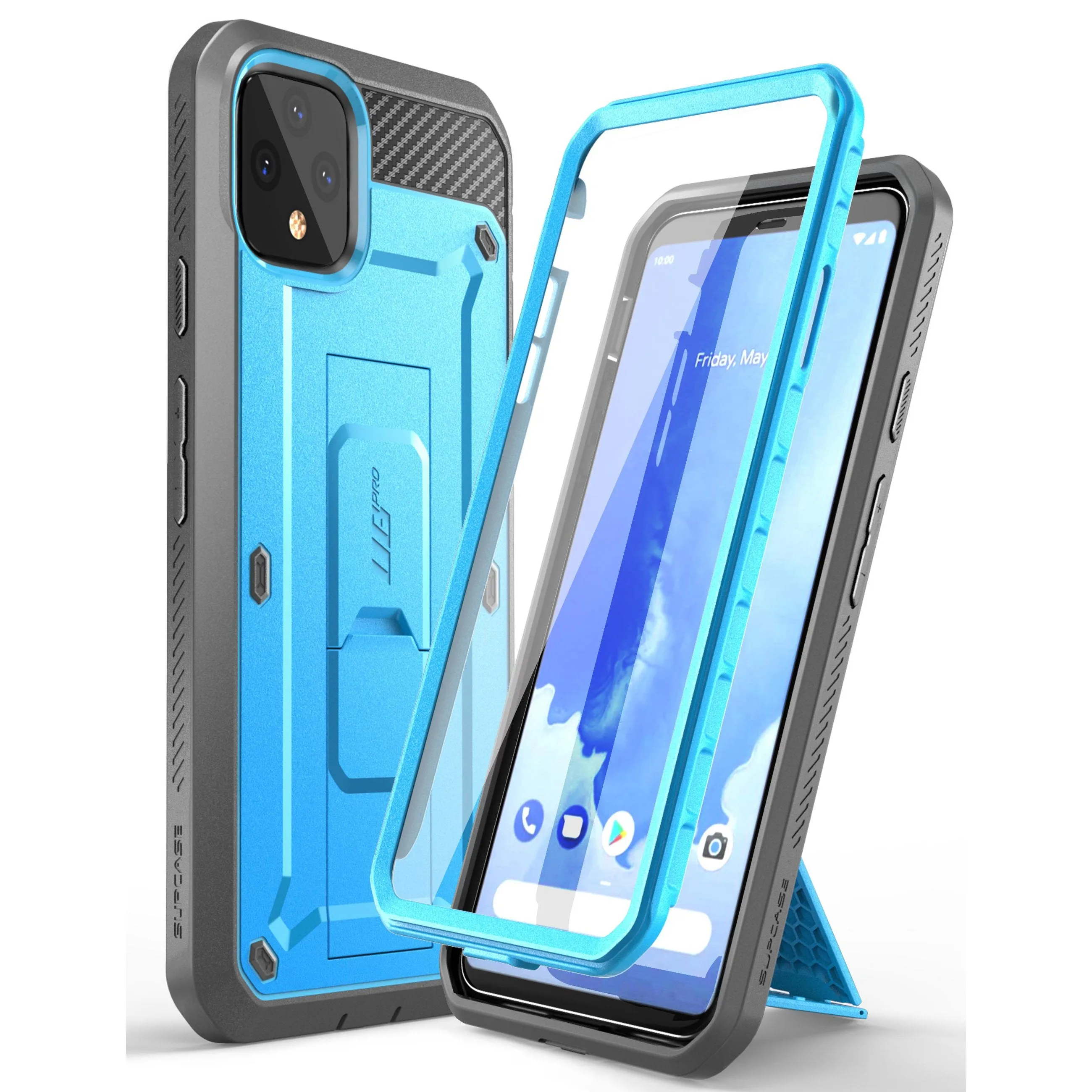 Google Pixel 4 XL Unicorn Beetle Pro Rugged Holster Case-Blue Color Accent