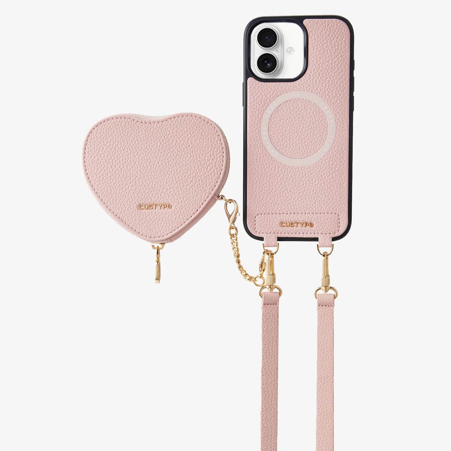 Fashion Accessory Heart Design Kit- iPhone Case with Strap & Zipper Heart Pouch