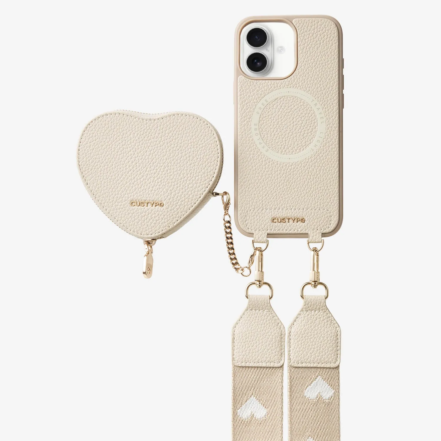 Heart Design Kit- Magnetic Phone Case with Webbing Crossbody & Pouch Durable Surface Design Clear Back