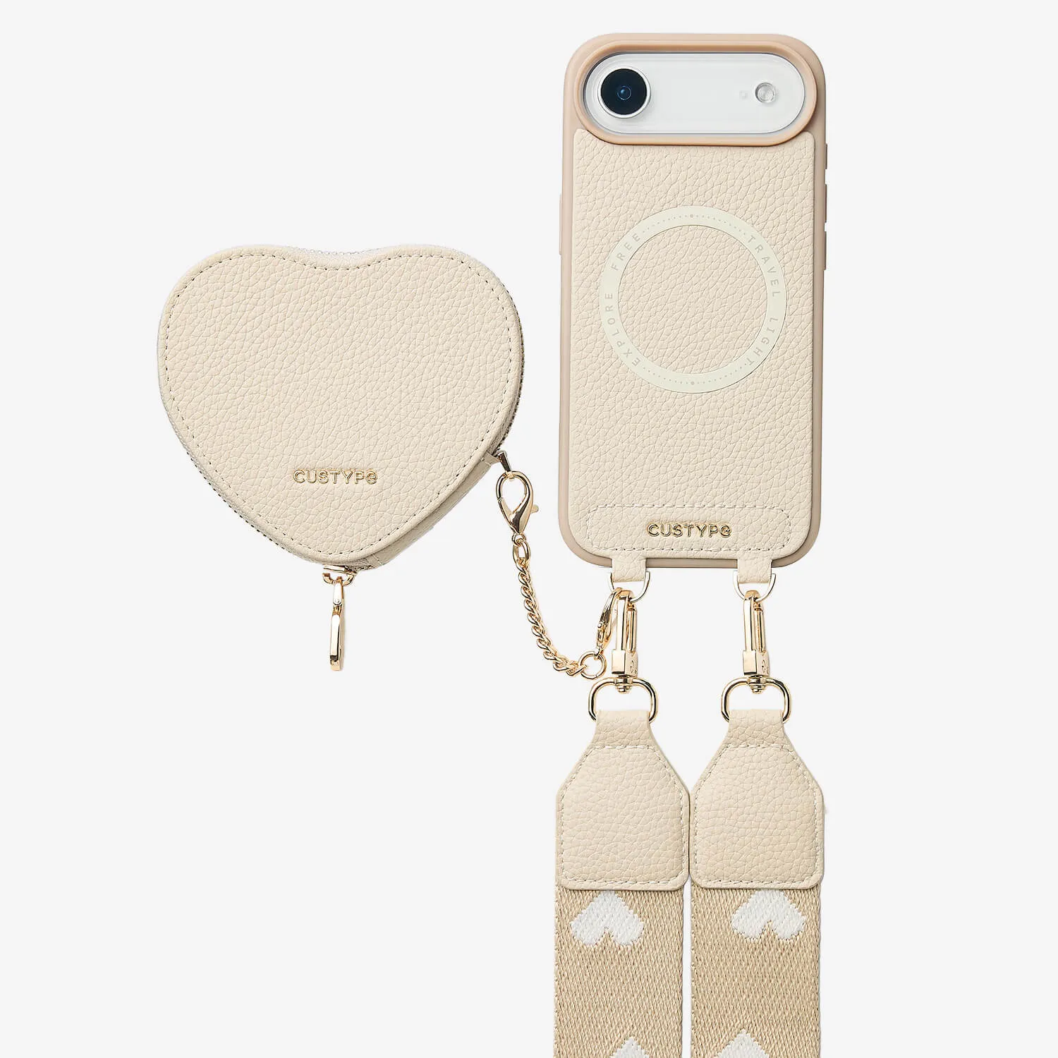 Heart Design Kit- Magnetic Phone Case with Webbing Crossbody & Pouch Soft Feelings Flexible Pattern