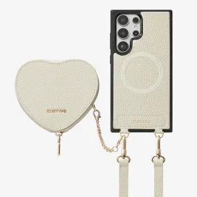 Anti Shock Layer Heart Design Kit- Samsung Galaxy Detachable Wireless Charging Crossbody Wallet Phone Case Pouch Set