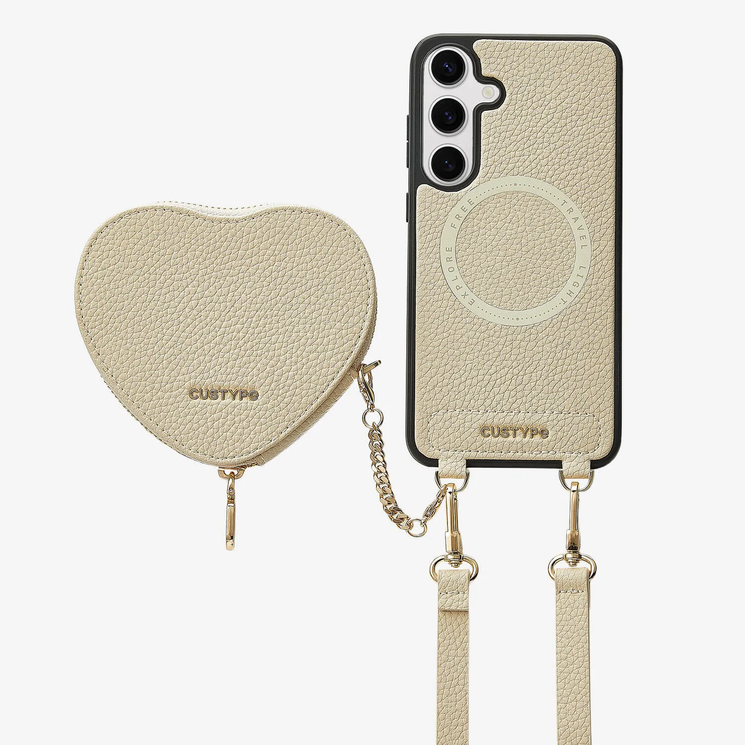 Daily Carry Heart Design Kit- Samsung Galaxy Detachable Wireless Charging Crossbody Wallet Phone Case Pouch Set