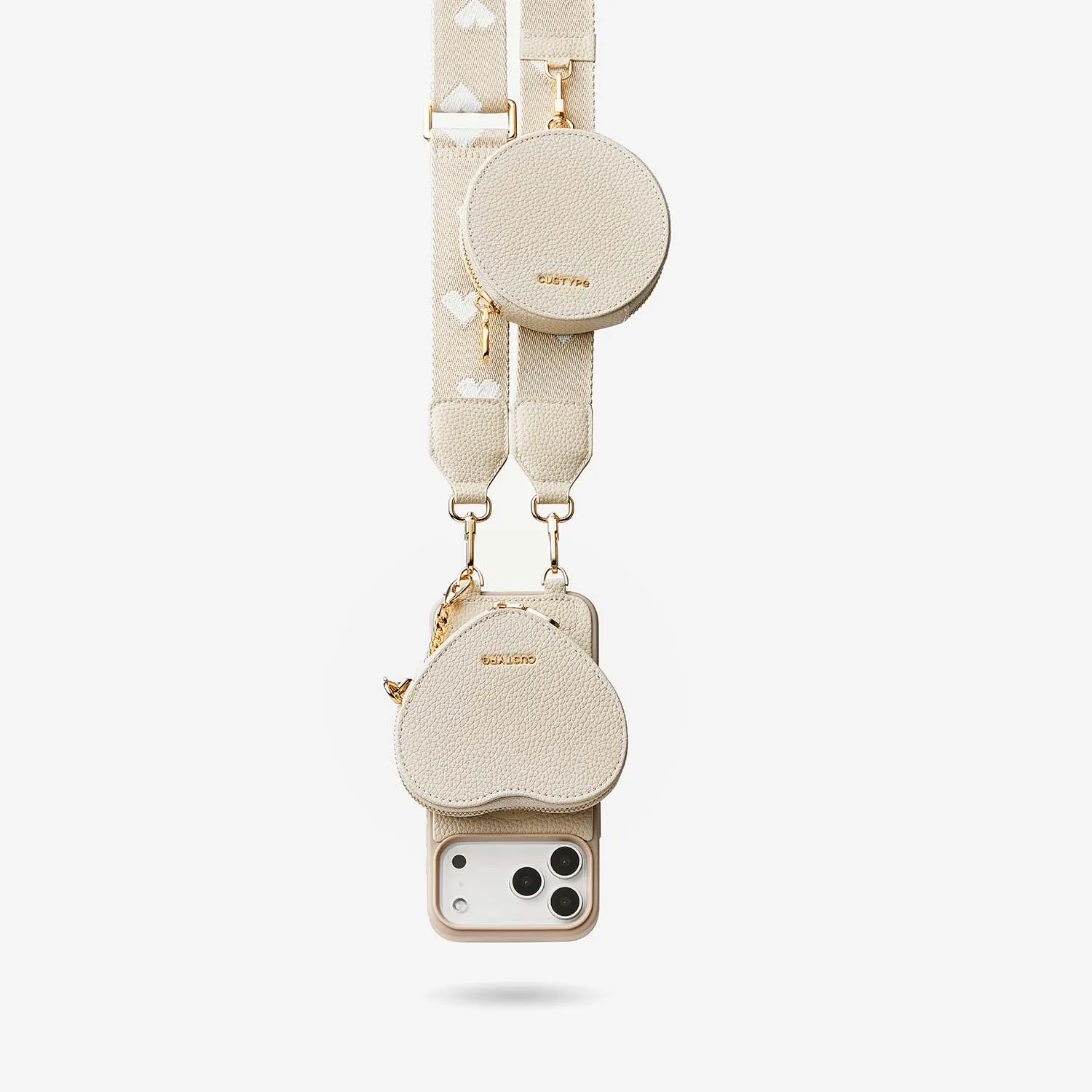 Trendy Design Heart Design Kit- Webbing Crossbody iPhone Case with Magnet & Pouch