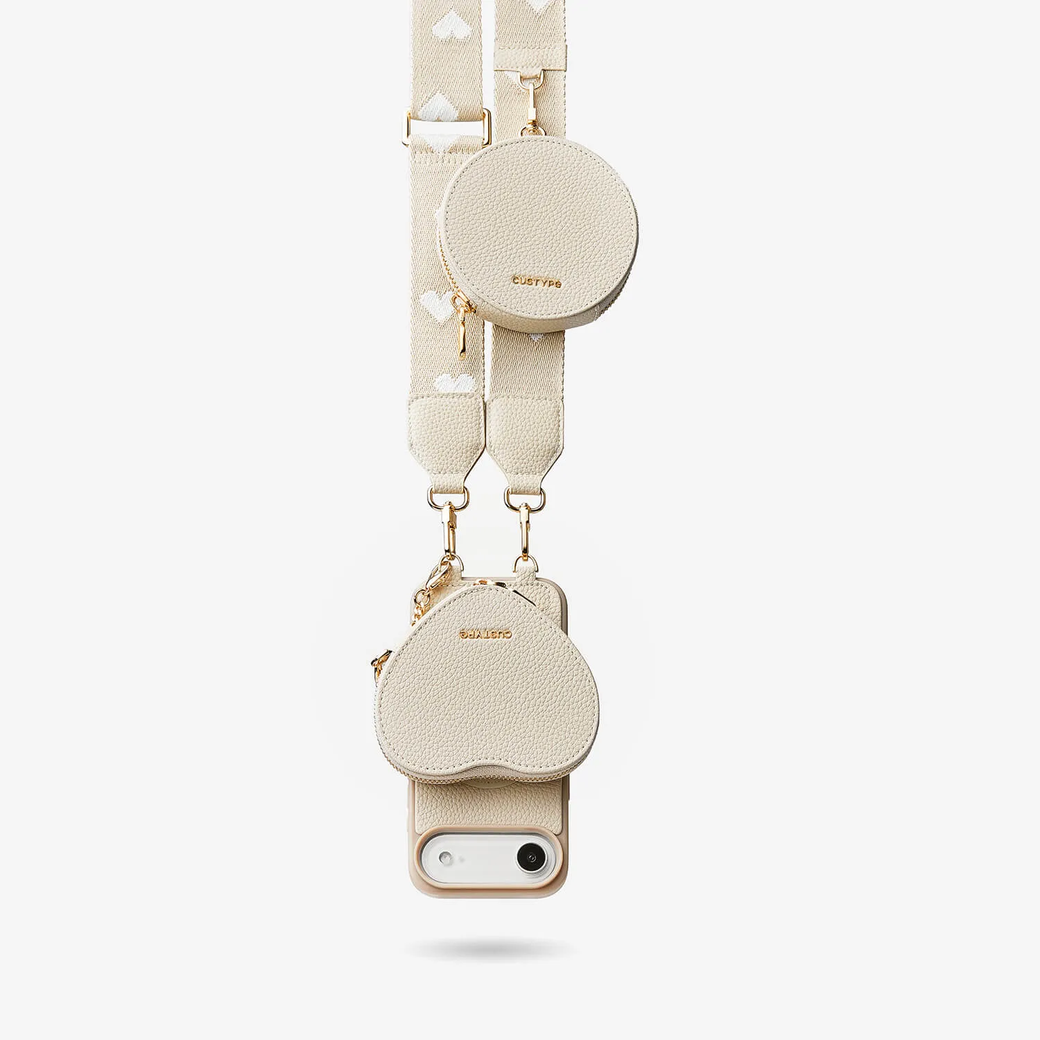 Heart Design Kit- Webbing Crossbody iPhone Case with Magnet & Pouch Protective Design Layer