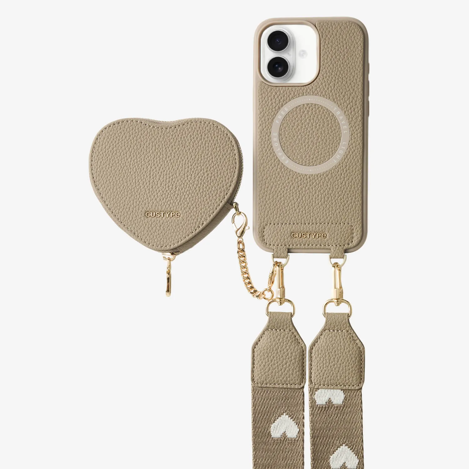 Heart Design Kit- Webbing Strap iPhone Case with Magnetic Pouch Refined Texture Minimal Frame